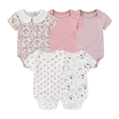 Unisex Bodysuits 4/5PCS Cotton Newborn Baby Girl Clothes Set Short Sleeve Print Baby Boy Clothes Summer Solid Color Bebes