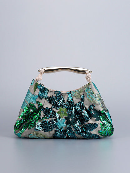 Delicated Sequins Luxury Evening Bag Pleated Handbag Elegant Embroidered Evening Bag for Women Wedding Banquet Cheongsam Handbag