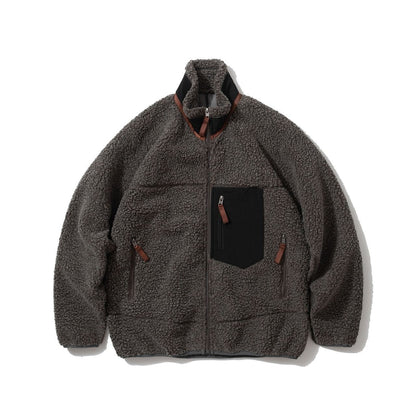 Pata Outdoor Windproof Hiking Fleece Jacket Imitation Lamb Wool Stand Collar Zipper Fleece Jacket Polar Fleece Warm Couple Coat