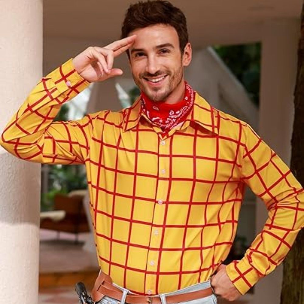 Adult Woody Cosplay Cow Shirts Hat Scraf Set Costume Men Roleplay Fantasia Outfits Halloween Carnival Party Disguise Suit