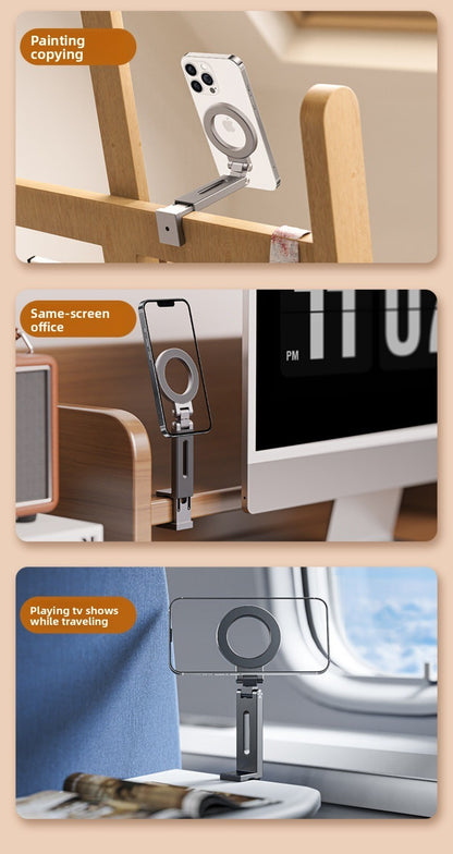 Universal Magnetic Phone Holder Travel Essentials Multi-axis Rotation Hands-Free Airplane Phone Mount Desktop Clip for Phone