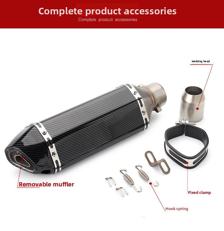 Carbon Fiber Body Tail Hexagonal Modified Exhaust Pipe Muffler Motorcycle 51mm Diameter Resistant