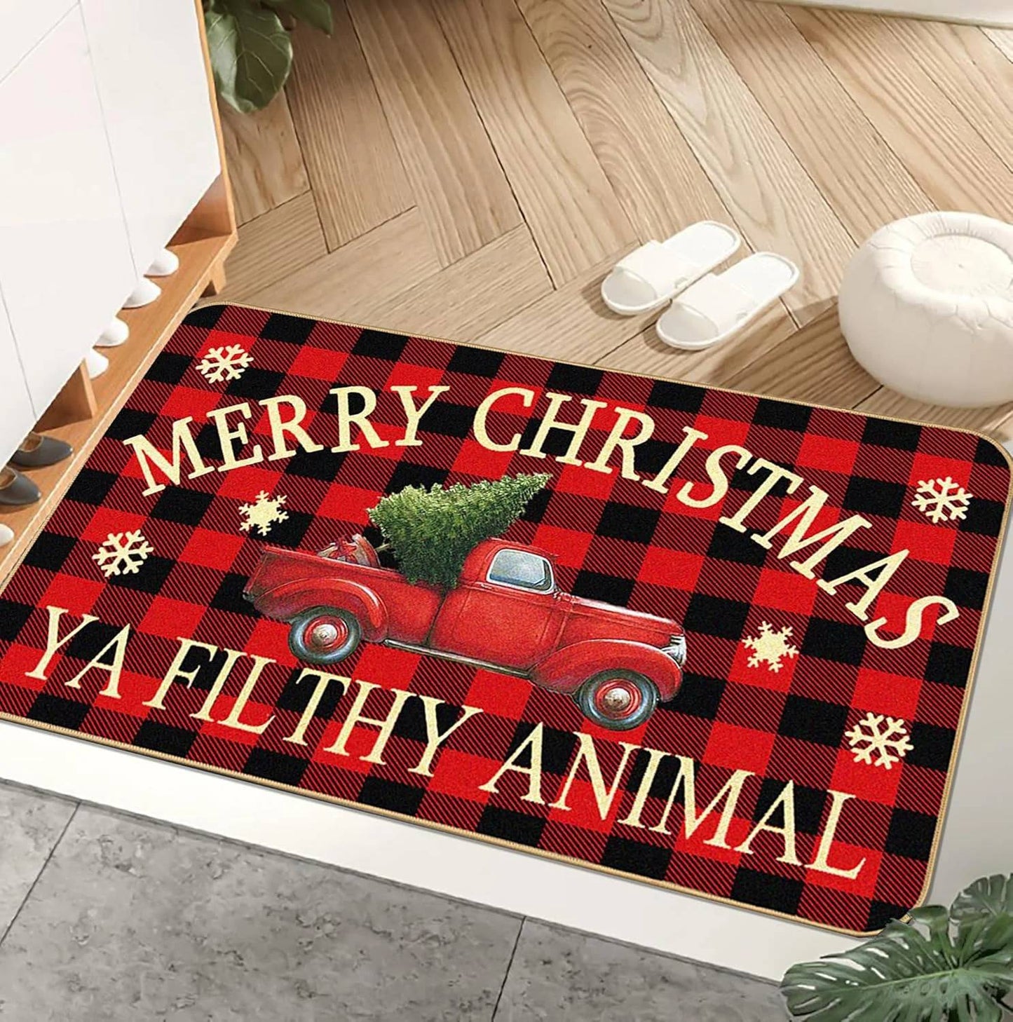 VIKAMA Christmas Doormat, Merry Christmas Decorative Rug, Indoor/Outdoor Entry Mat, Durable and Easy-to-Clean Home Decor