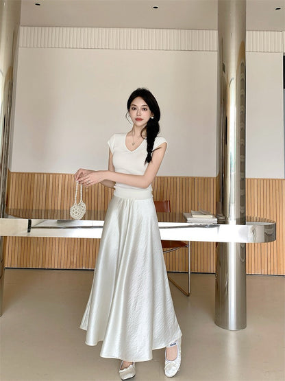 Plus Size Satin Half-Body Skirt Female 2026 Spring New Korean Fashion Temperament Elegant Solid Casual A-line Skirts