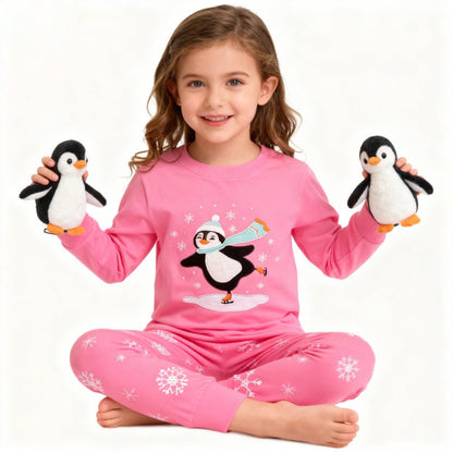 100 Cotton Girls Christmas Pajamas Sets Kids Pyjamas Penguin Snowman Pijama Xmas Homewear Baby Sleepwear Children Nightwear Pjs
