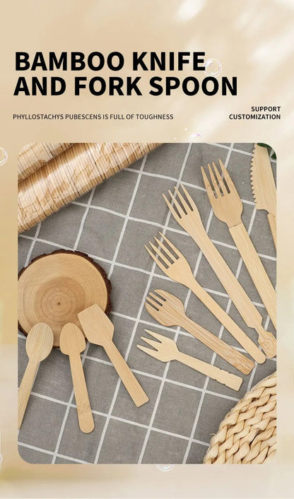 50/100Pcs Bamboo Spoon Fork Knife Natural Disposable Bamboo Tableware Set Forks Spoons Knives Party Wedding Bamboo Tableware