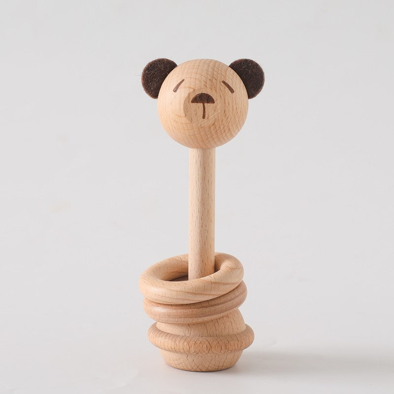 Baby Wooden Montessori Toys Cartoon Animal Rabbit Crocodile Blocks Rattle Puzzle Game Wooden Ring Newborn Rattle Teethering Toys