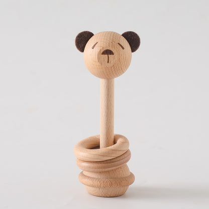 Baby Wooden Montessori Toys Cartoon Animal Rabbit Crocodile Blocks Rattle Puzzle Game Wooden Ring Newborn Rattle Teethering Toys