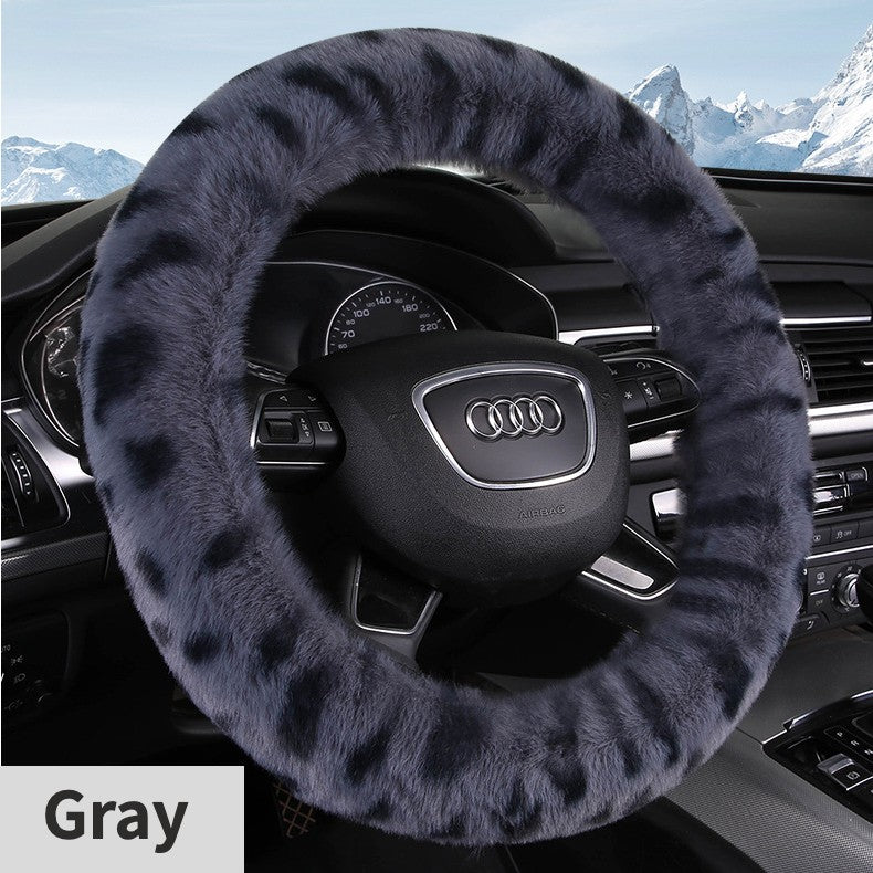 Capa de Volante de Inverno Leopard Quente Fofa para Mulheres. Capa de Volante Universal de Pelúcia para Carro, SUV Universal 15 polegadas