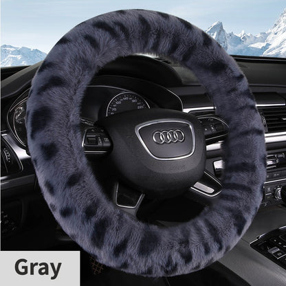 Capa de Volante de Inverno Leopard Quente Fofa para Mulheres. Capa de Volante Universal de Pelúcia para Carro, SUV Universal 15 polegadas