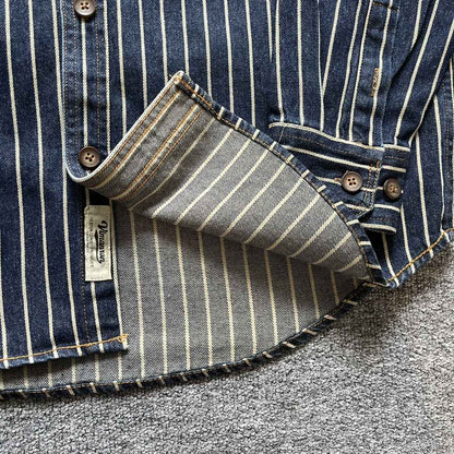 Spring New American Retro Heavyweight Denim Cargo Striped Shirt Men's Simple 100% Cotton Washed Old Casual Blouses Thin Jacket