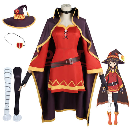 Anime megumin cosplay costume konsubarash Sekai ni shukufuku wo! Cosplay dress hat cloak uniform wig Halloween party cos girls