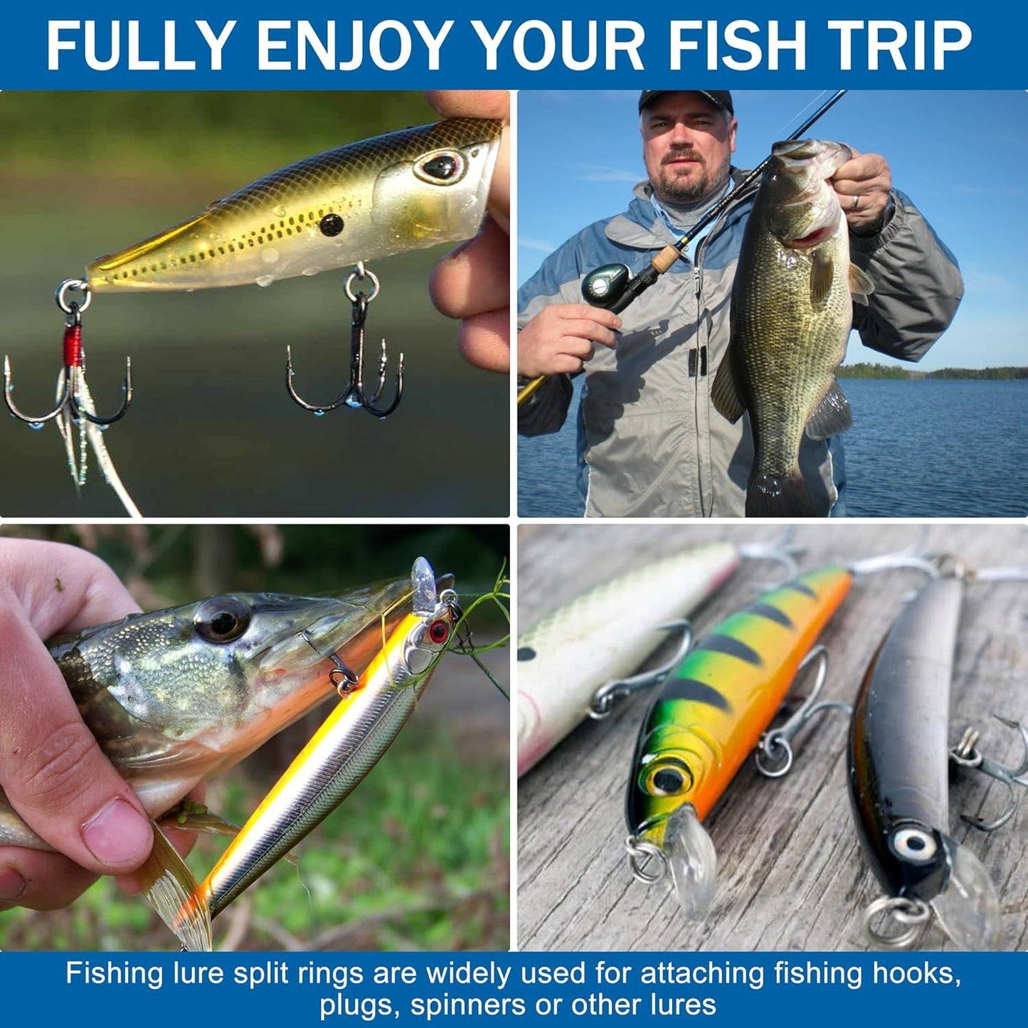 100PCS Anéis Divididos de Pesca Aço Inoxidável Isca Anéis Lisos Anéis Divididos Híbridos para Iscas de Pesca Anéis Sólidos de Pressão Água Salgada