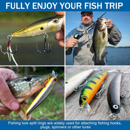 100PCS Anéis Divididos de Pesca Aço Inoxidável Isca Anéis Lisos Anéis Divididos Híbridos para Iscas de Pesca Anéis Sólidos de Pressão Água Salgada