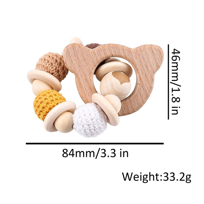 Wooden Rattle Teether Baby Toys Crochet Beads Baby Teether Baby Nursing Bracelet Rattle Chewable Teething Beads For Kids Gifts