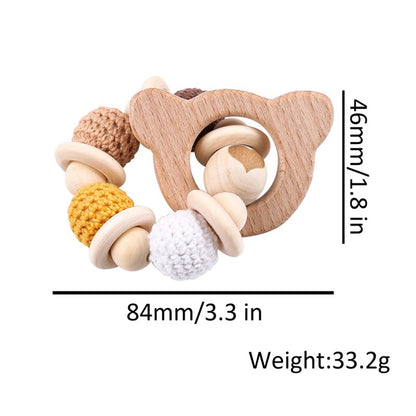 Wooden Rattle Teether Baby Toys Crochet Beads Baby Teether Baby Nursing Bracelet Rattle Chewable Teething Beads For Kids Gifts