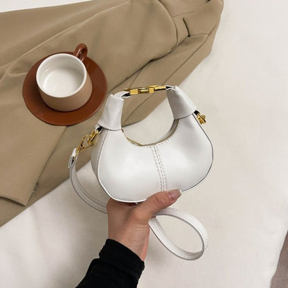 Simple Y2K Pu Leather Handbag Solid Color Minimalist Style Crossbody Bag Coin Purses Half-moon Crescent Bag Ladies