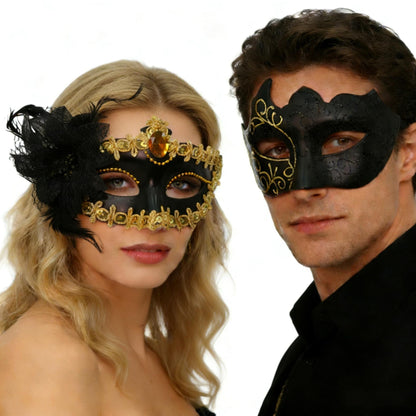 2Pcs Men Women Half Face Masks Couple Masks Sexy Painted Masquerade Mask Wedding Carnival Performance Costume Prom Party Supply
