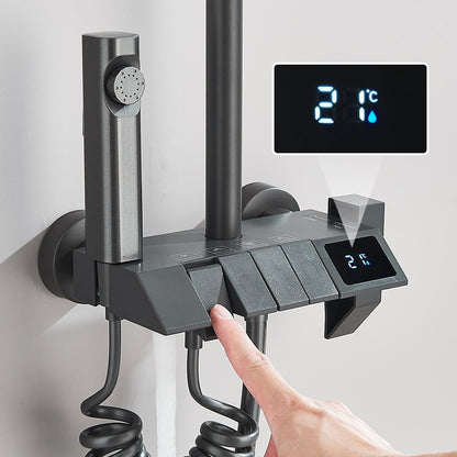 Conjunto de Torneira de Chuveiro Digital Inteligente Rozin Preto Estilo Piano Sistema de Banheiro Queda de Chuva Misturador Digital Cinza com Chuveirinho Bidê