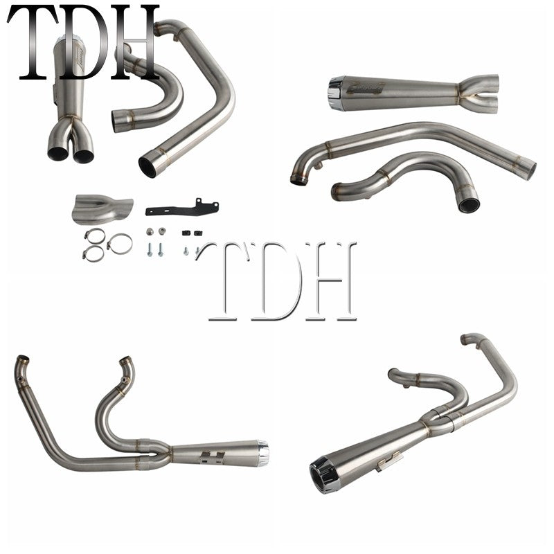 2-into-1 Exhaust Mufflers Drag Pipe Slip On Muffler System For Harley Dyna Wide Glide Super Glides Street Bob Low Rider FatBob