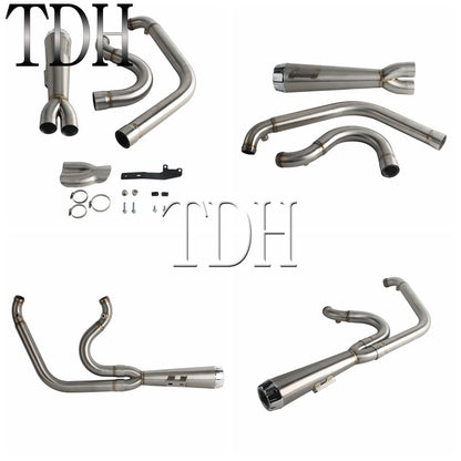 2-into-1 Exhaust Mufflers Drag Pipe Slip On Muffler System For Harley Dyna Wide Glide Super Glides Street Bob Low Rider FatBob