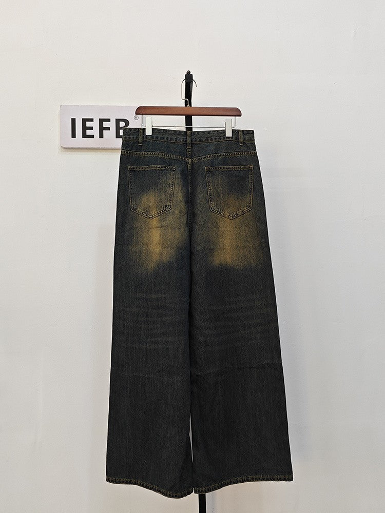 IEFB Calça Jeans Masculina de Verão Azul Velho Lavada Jeans Masculino Reta Casual Masculina Solta Perna Larga Novidade Moda 9C354