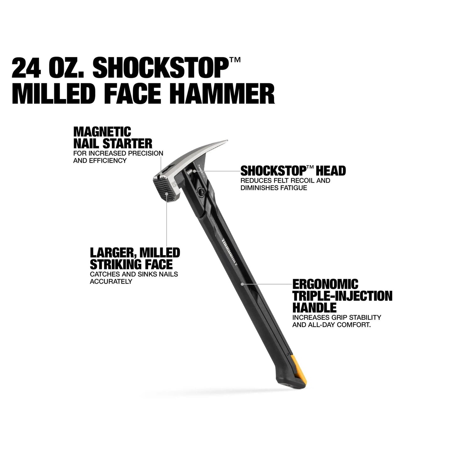 TOUGHBUILT TB-H1-1SBR-S20X TB-H1-1SBR-S24X Martelo de Garra de Aço ShockStop 20/24 OZ Face Fresada Ferramentas Manuais Martelo Toughbuilt