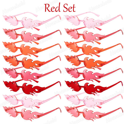 12-120Pcs Fire Flame Sunglasses Rimless Fire Sunglasses Candy Color Party Sunglasses Wedding Funny Sunglasses for Guest