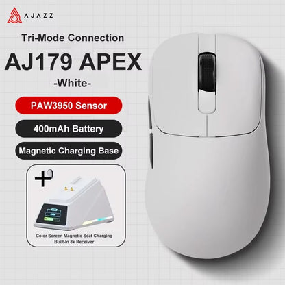 AJAZZ AJ179 APEX PAW3950 30000DPI 8Khz Wireless Gaming Mouse Right Handed Ergonomic Mouse with RGB Magnetic Screen Charging Base