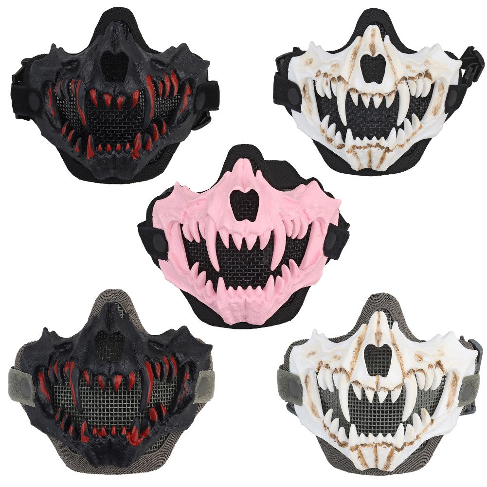 Fangs Cosplay Airsoft Mask Multipurpose Half Face Mask Adjustable Strap Breathable Headwear Halloween Horror Party Decor