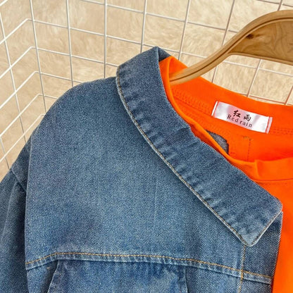 XFPV Women's Sweet high Waist Wrap Belt Round Neck patchwork Denim Shirt  Chic Top Y2k Korean Fashion Spring Summer 2025 SM11327