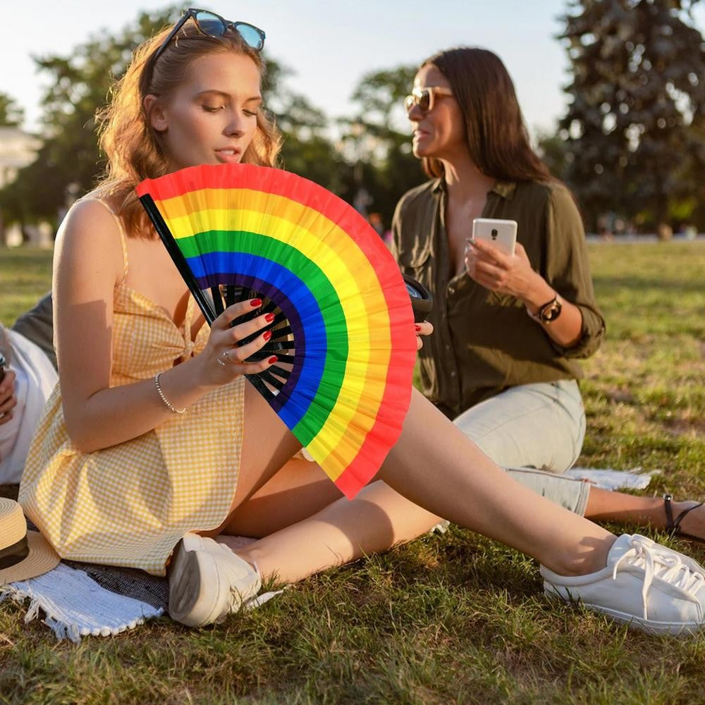 Rainbow Fan Rainbow Rave Hand Fan Rainbow Hand Held Folding Fan Chinese and Japanese Handheld Fan Dancing Fan Fold Hand Fan