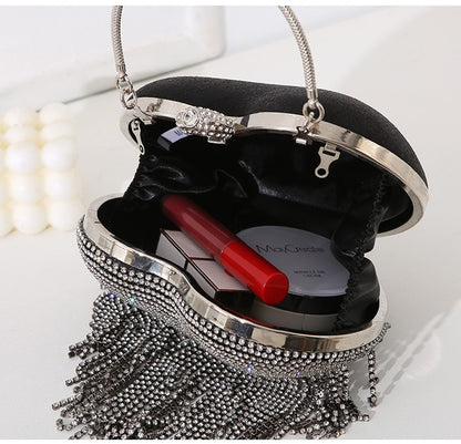 Rhinestone Evening Bag Heart Pattern Silver Handbag Womens Diamond Tassel Banquet Clutch And Purse Wedding Bridal Prom Wallets