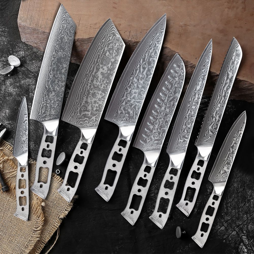 Lâmina Bruta para Facas de Cozinha TURWHO DIY, Aço Damasco 67 Camadas VG10, Faca Japonesa de Chef Santoku Kiritsuke para Fatiar e de Uso Geral