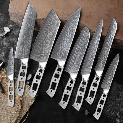 Lâmina Bruta para Facas de Cozinha TURWHO DIY, Aço Damasco 67 Camadas VG10, Faca Japonesa de Chef Santoku Kiritsuke para Fatiar e de Uso Geral