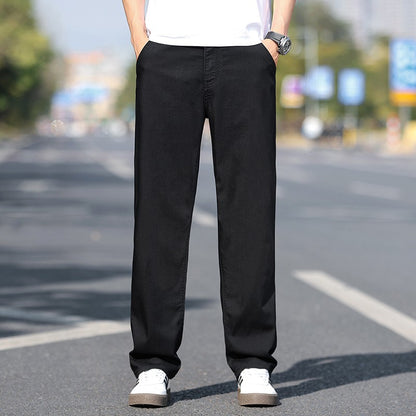 Loose Wide-leg Men's Thin Jeans Lyocell Soft Drape Fabric Comfort Trousers Spring Summer Fashion Brand Washing Denim Pants
