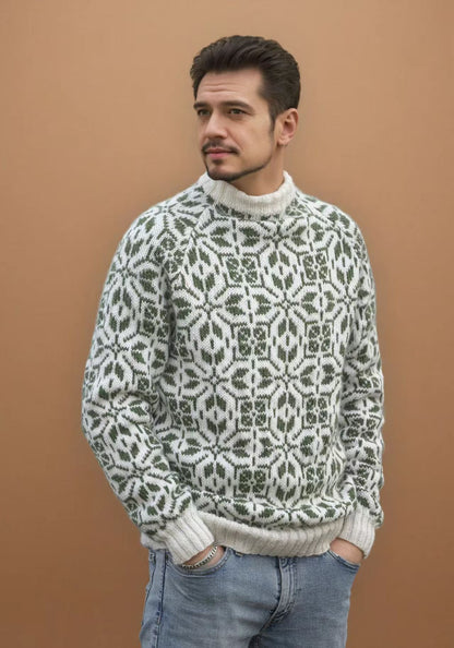 New Style Simple Retro Fresh Jacquard Sweater Loose Street Pullover Contrast Color Long Sleeve Knitted