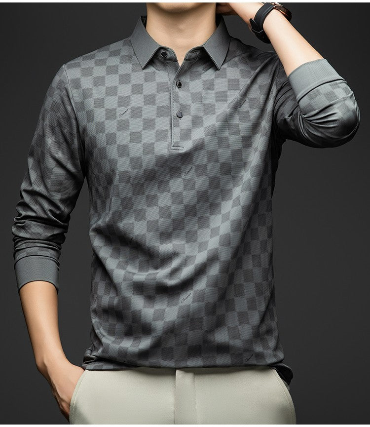 BROWON Polo Shirts for Man Autumn Business Slim Fit Long Sleeve T Shirt Men 2025 New Casual Loose Pullover Plaid Men Tops & Tees