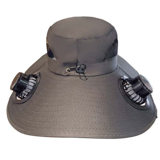 Chapéu de Sol com Ventilador de Aba Larga, Chapéu Bucket de Sol com Proteção UV, Chapéu de Pesca com 2 Ventiladores Removíveis, Boné com Viseira Solar para Homens e Mulheres Pesca