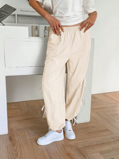 Fisoew Womens Wide Leg Track Pants Casual Elastic Waist Bow Tie Y2K Baggy Sweatpants with Pockets