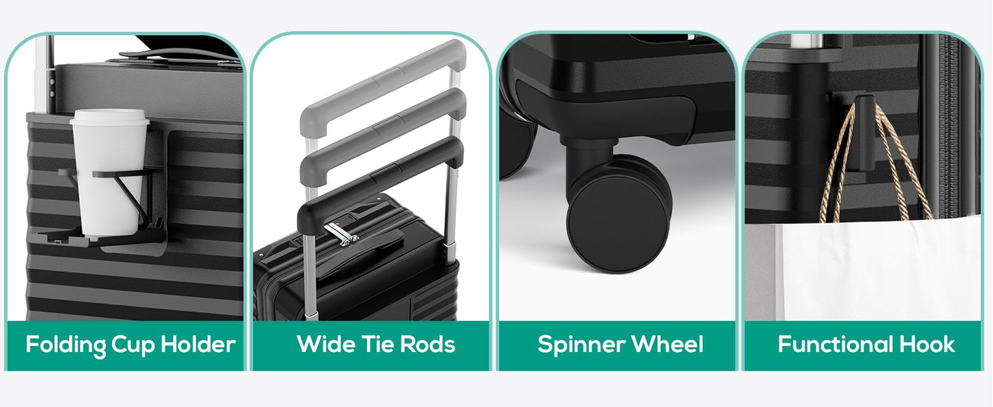 Mala de Viagem Joyway com Abertura Frontal de 20 polegadas, 1 peça, Porta-copos, Trava TSA, Rodas Giratórias Silenciosas, Leve e Durável