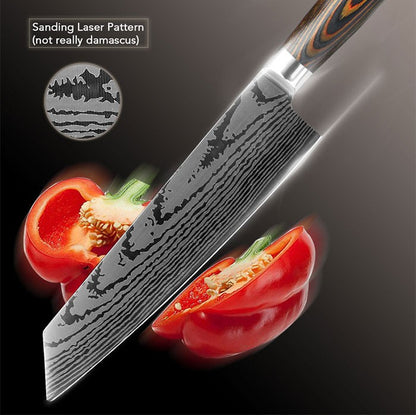 Conjunto de Facas de Cozinha 1-7PÇS Faca de Chef Japonesa Santoku 7CR17 Aço Inoxidável 440C Faca de Imitação de Damasco Cutelo de Carne Fatiador