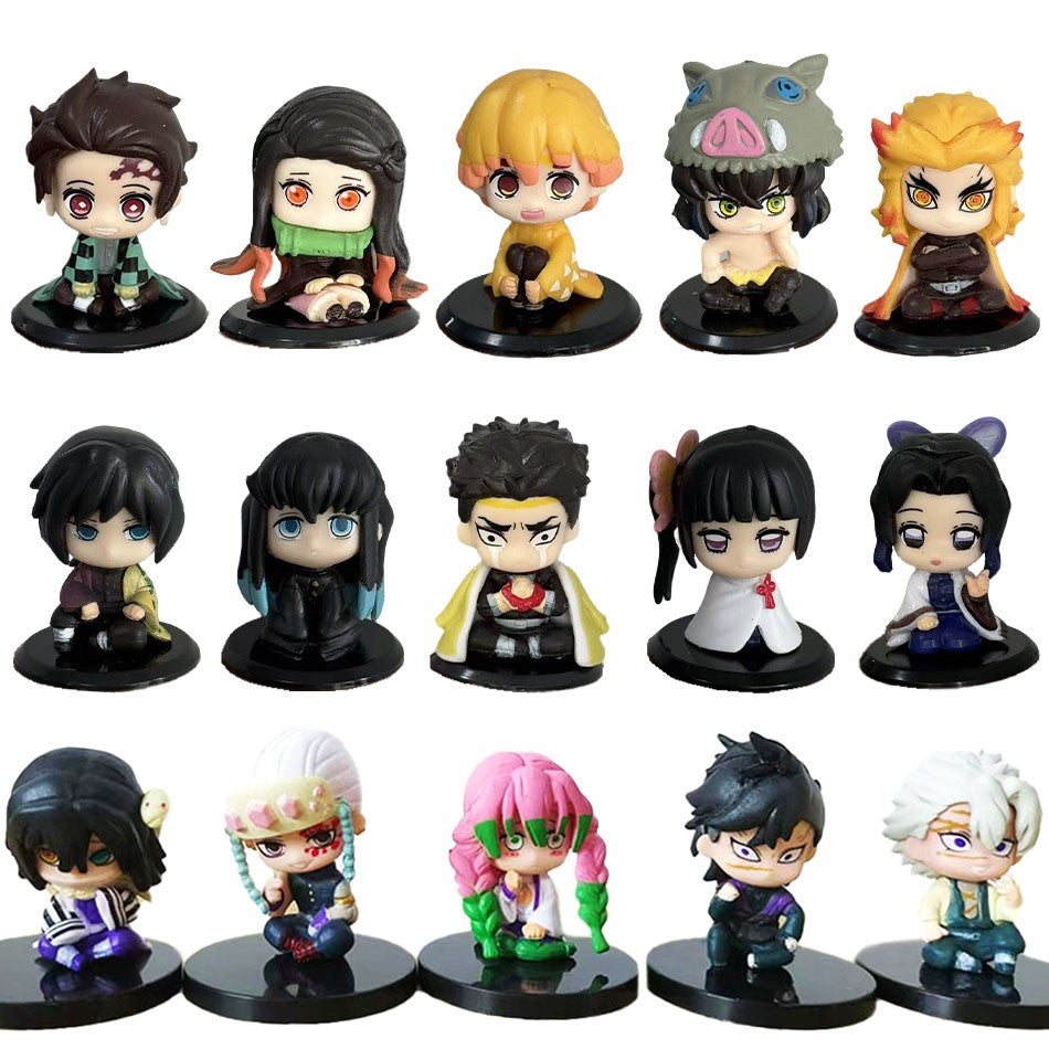 Atacado de Bonecos em Miniatura Q Posket Demon Slayer 5pçs 10pçs 15pçs Kits Kimetsu No Yaiba Pequenas Bonecas de PVC Decoração de Mesa
