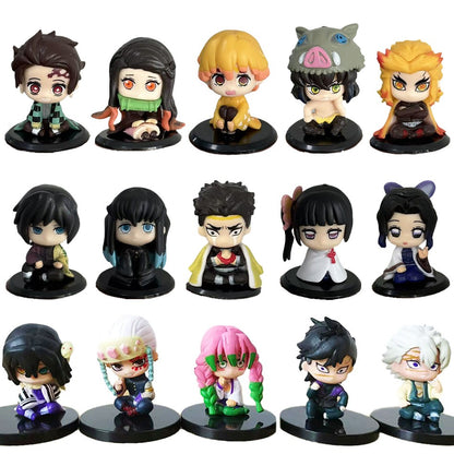 Atacado de Bonecos em Miniatura Q Posket Demon Slayer 5pçs 10pçs 15pçs Kits Kimetsu No Yaiba Pequenas Bonecas de PVC Decoração de Mesa