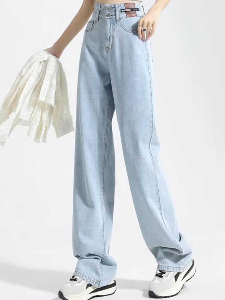 Female High Waist Wide Leg Jeans Women Y2k Denim Straight Leg Pants Girls Smoke Gray Retro Blue Light Blue Water Gray Trousers