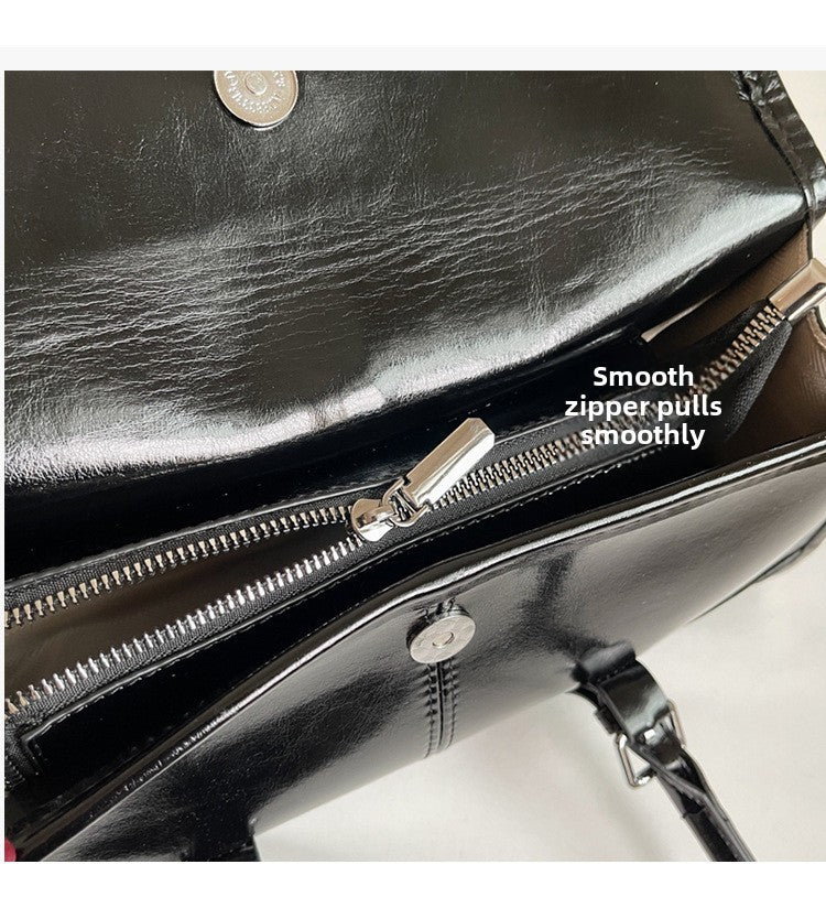 High End Burgundy Oil Wax Leather Underarm Bag Elegant Women's Magnetic Buckle Shoulder Bag Commuter Versatile Ladies Tote Bags