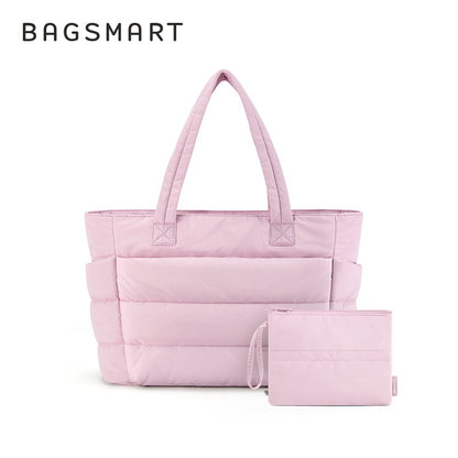 BAGSMART Women's Tote Bag Simple Travel Bag Casual Commuting Messenger Handbag Student College Shoulder Bag