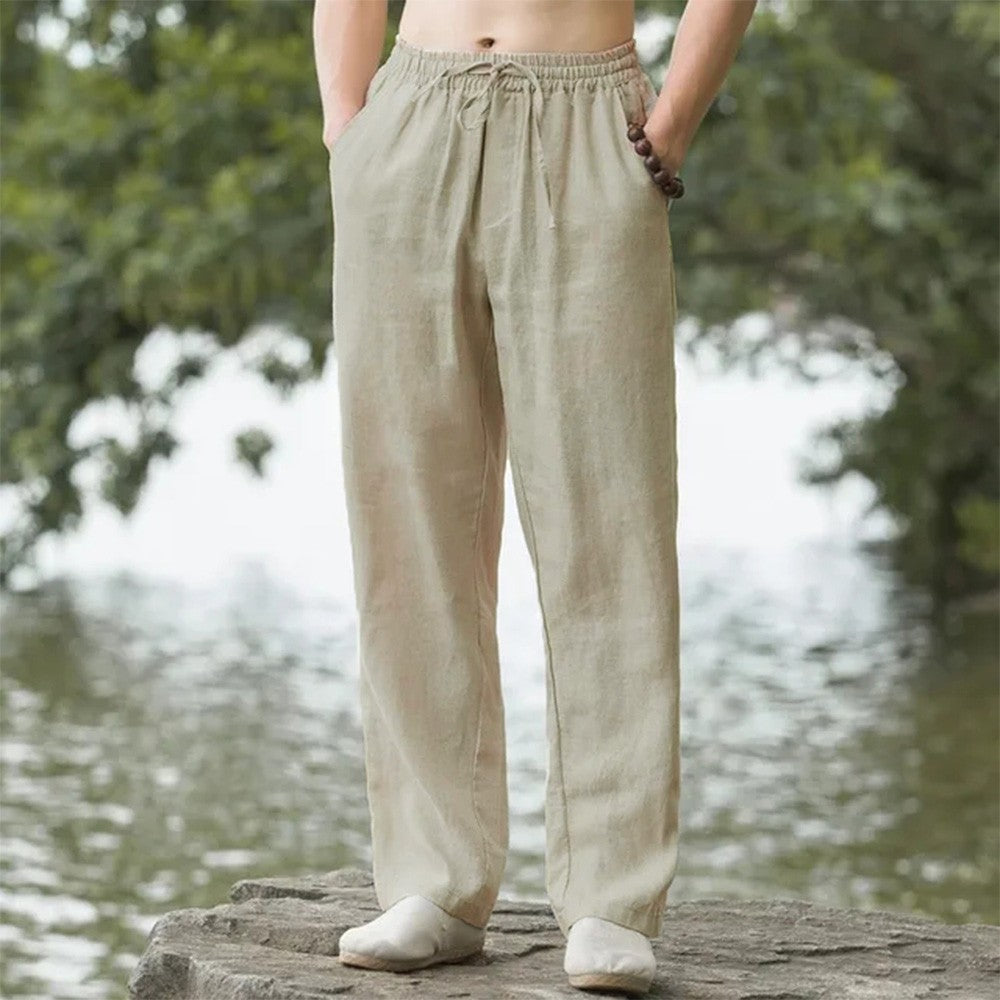 Calças Masculinas de Praia Jogger Saruel Streetwear Algodão Linho Casual Calças Havaianas Largas Verão Longas