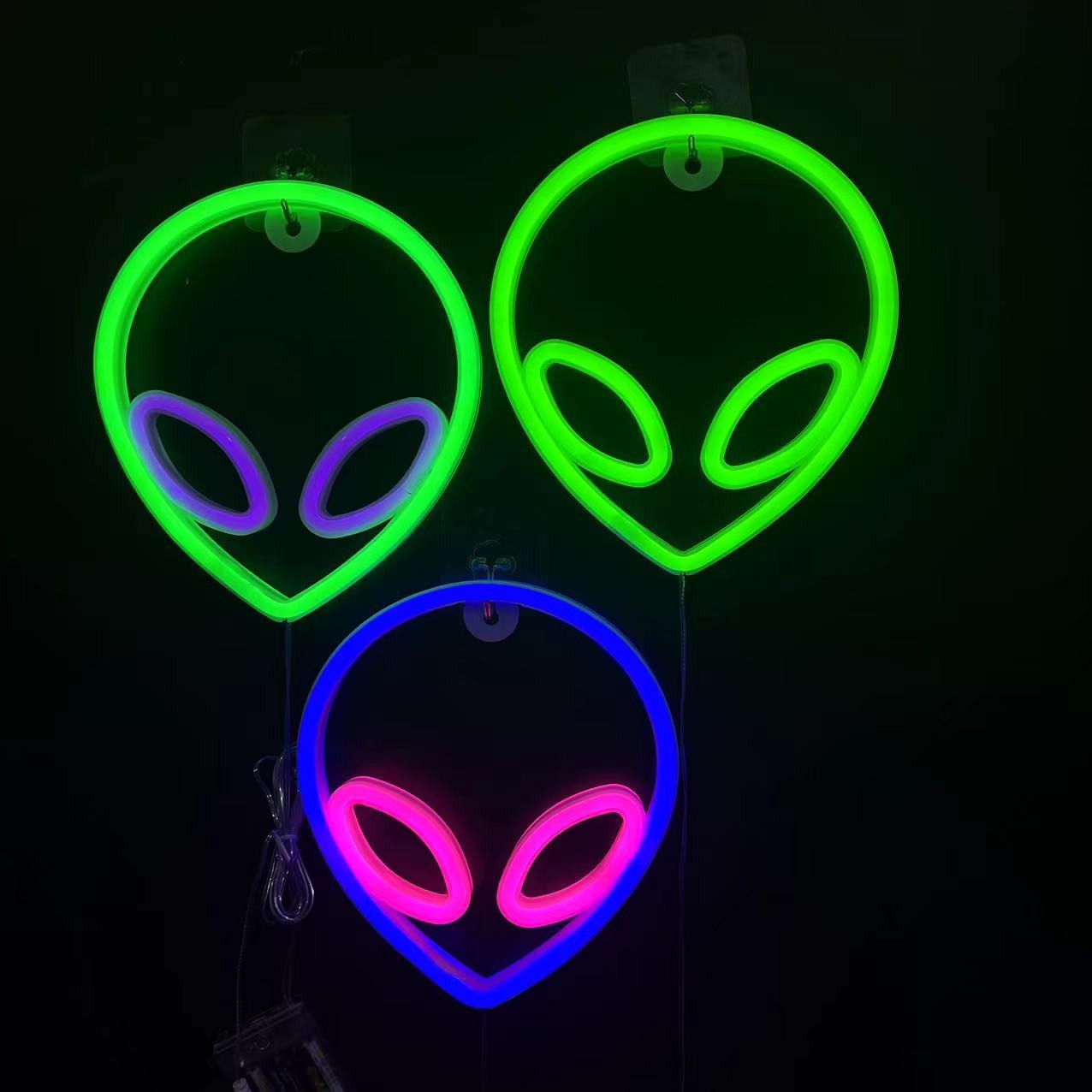 Neon Sign Alien Face Shaped Wall Hanging Lights for Home Game Room Saucerman  Plant LED Night Lamps Xmas Party Holiday Art Decor