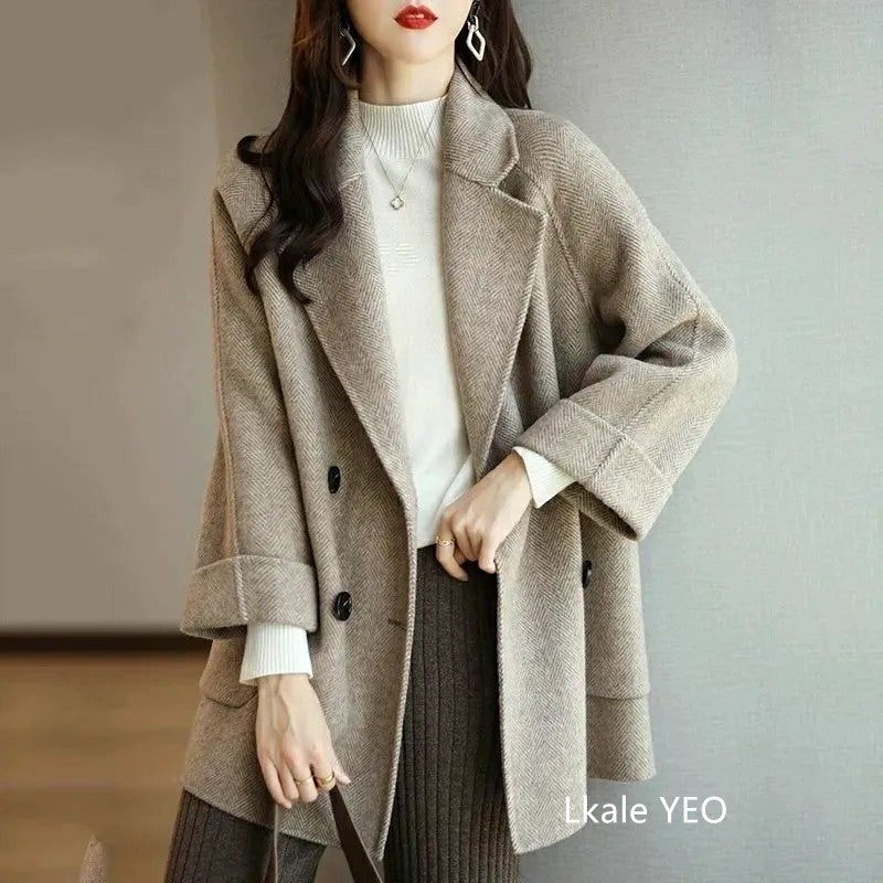 Ladies Woolen Jacket 2025 Autumn Winter Fashion Temperament Female Coat Long Sleeve Short Double-breasted Women Wool Overcoat